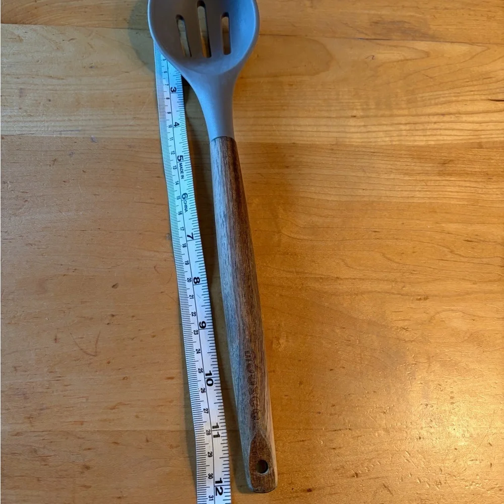 Mousco Gray Silicone Slotted Spoon with Wood Handle